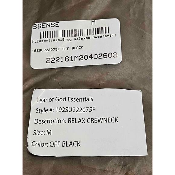 FEAR OF GOD ESSENTIALS RELAXED CREWNECK SWEATSHIRT OFFBLACK SIZE MEDIUM OVERSIZE - Picture 6 of 10